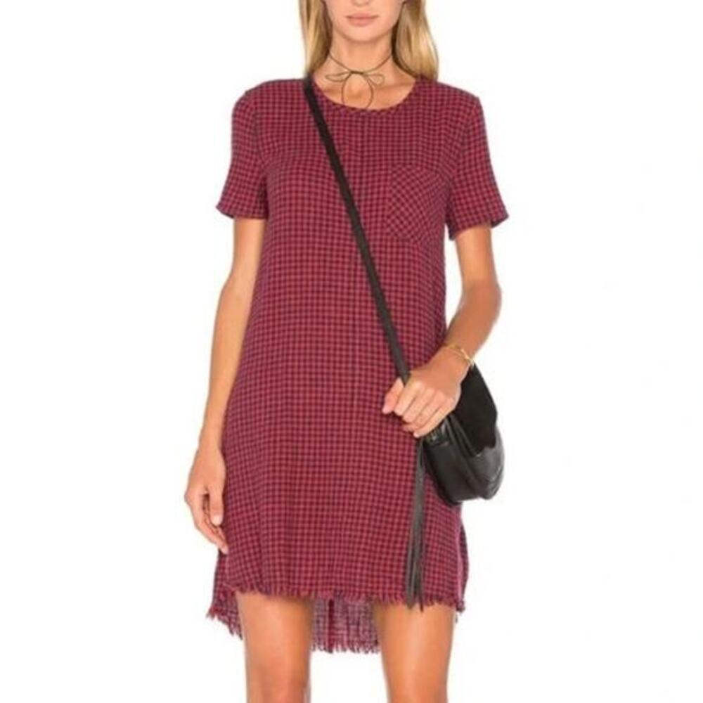 Current/Elliott Buffalo Check Mini Shift Dress Dress Fringe‎ Hem Red Blue Size 2